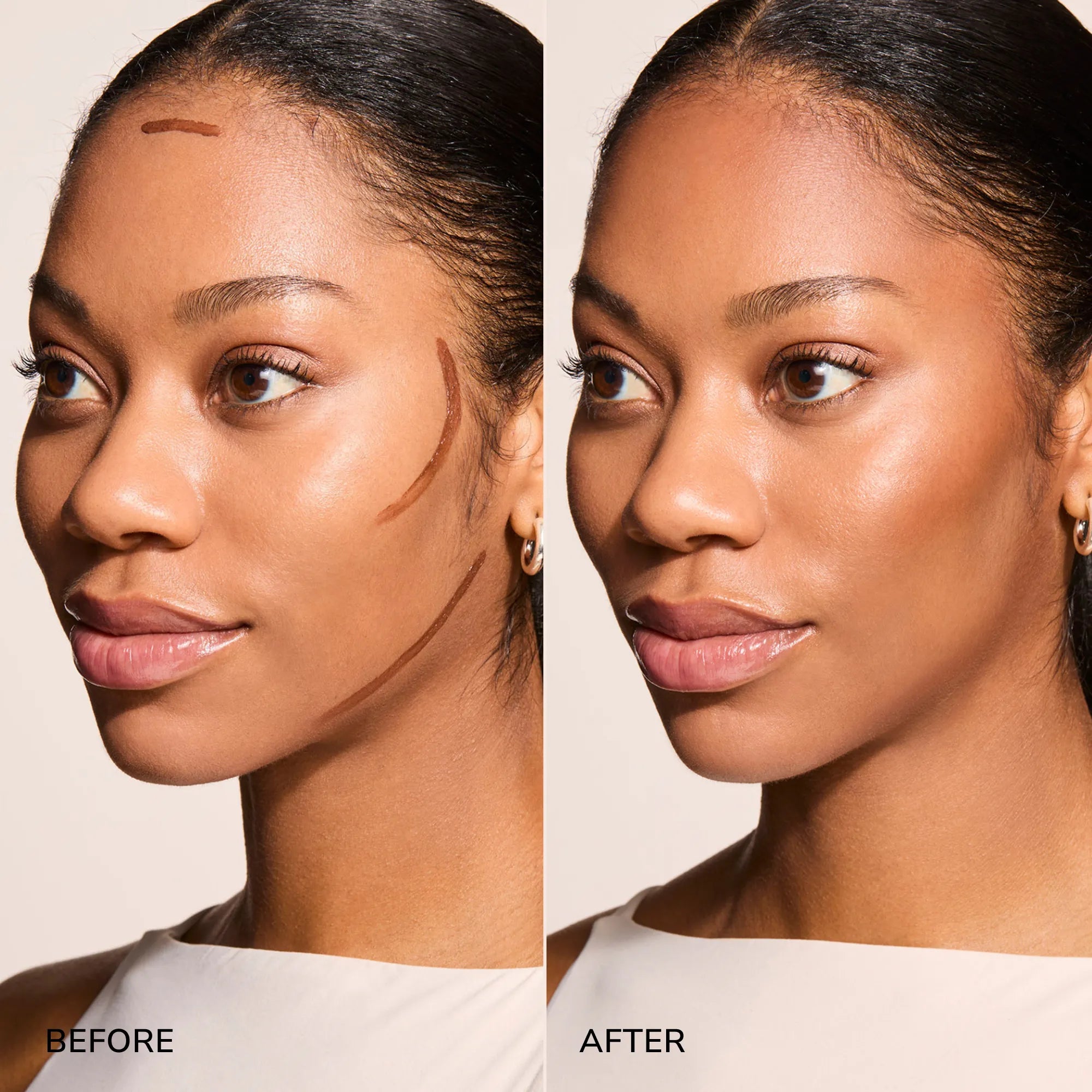 Contouring Bronzer Cream soft-sculpt infographic before and after