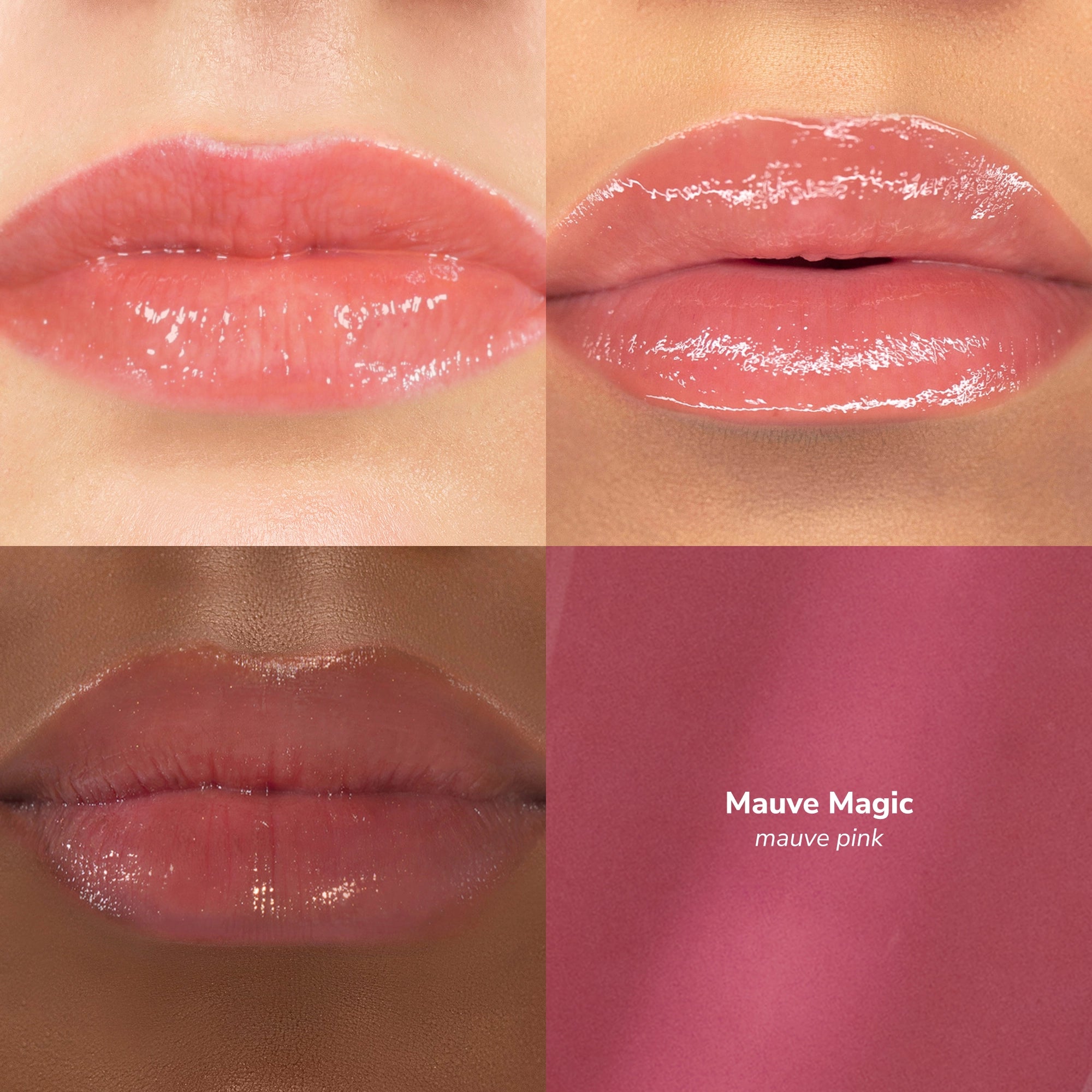 Skintone quadrant Glowify Juicy Plumping Lip Gloss product shade Mauve Magic.