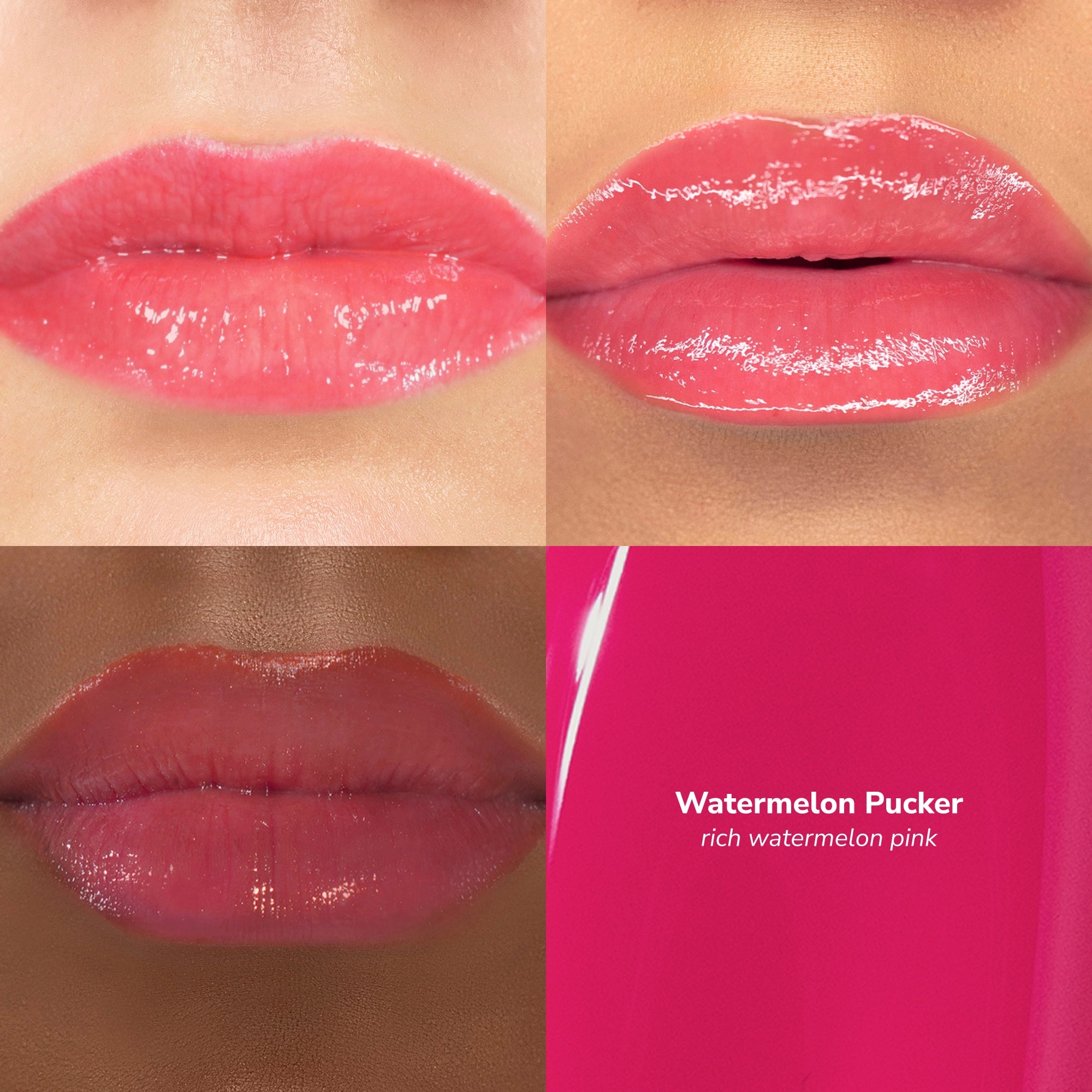 Skintone Quadrant Glowify Juicy Plumping Lip Gloss product shade Watermelon Pucker.