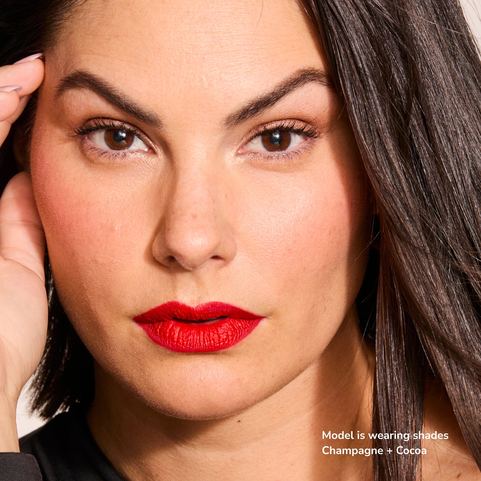 Model wearing Glowify Long-Lasting Eyeshadow Stick product shade Champagne.