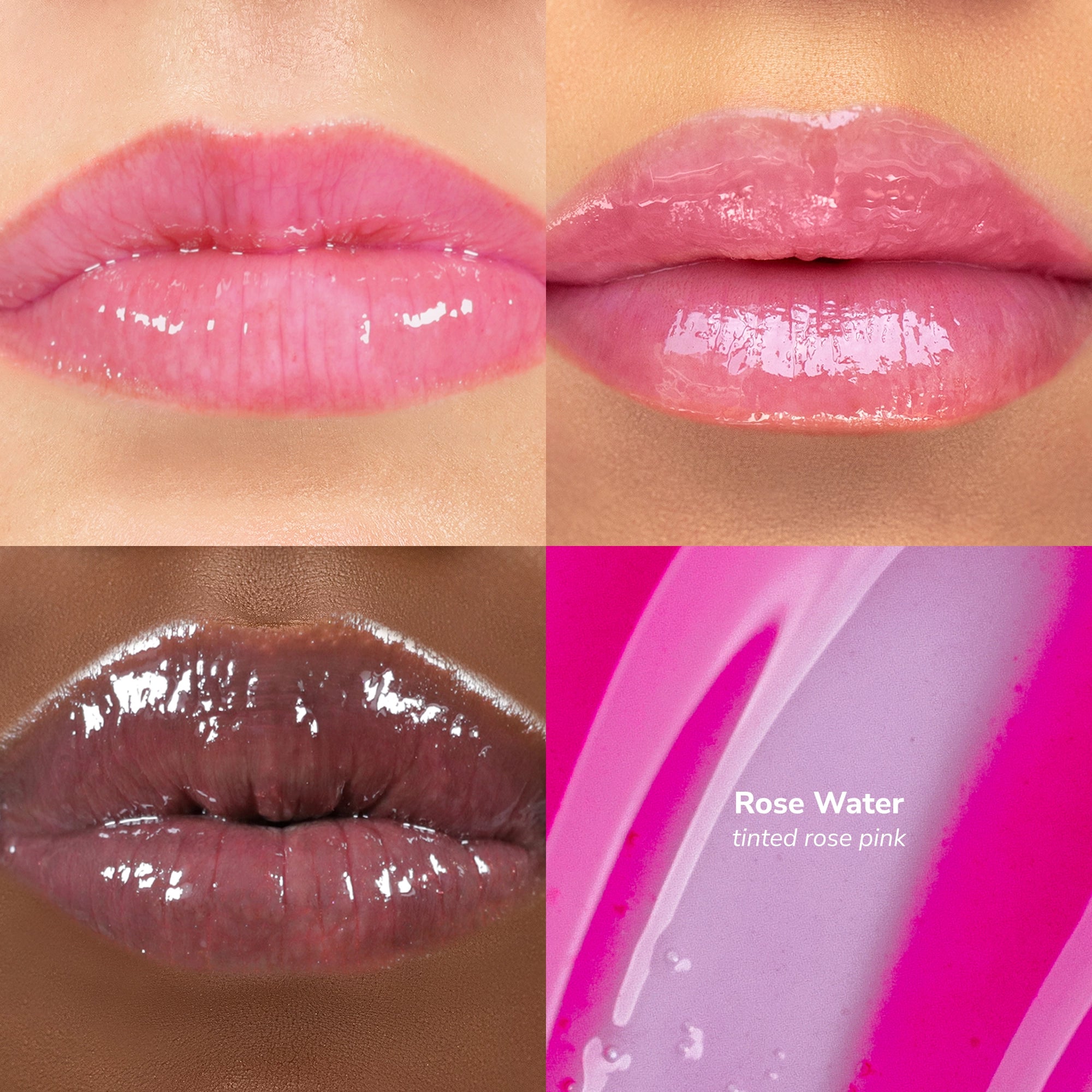 Skintone quadrant Glowify Sheer Silk Lip Oil product shade Rose Water.