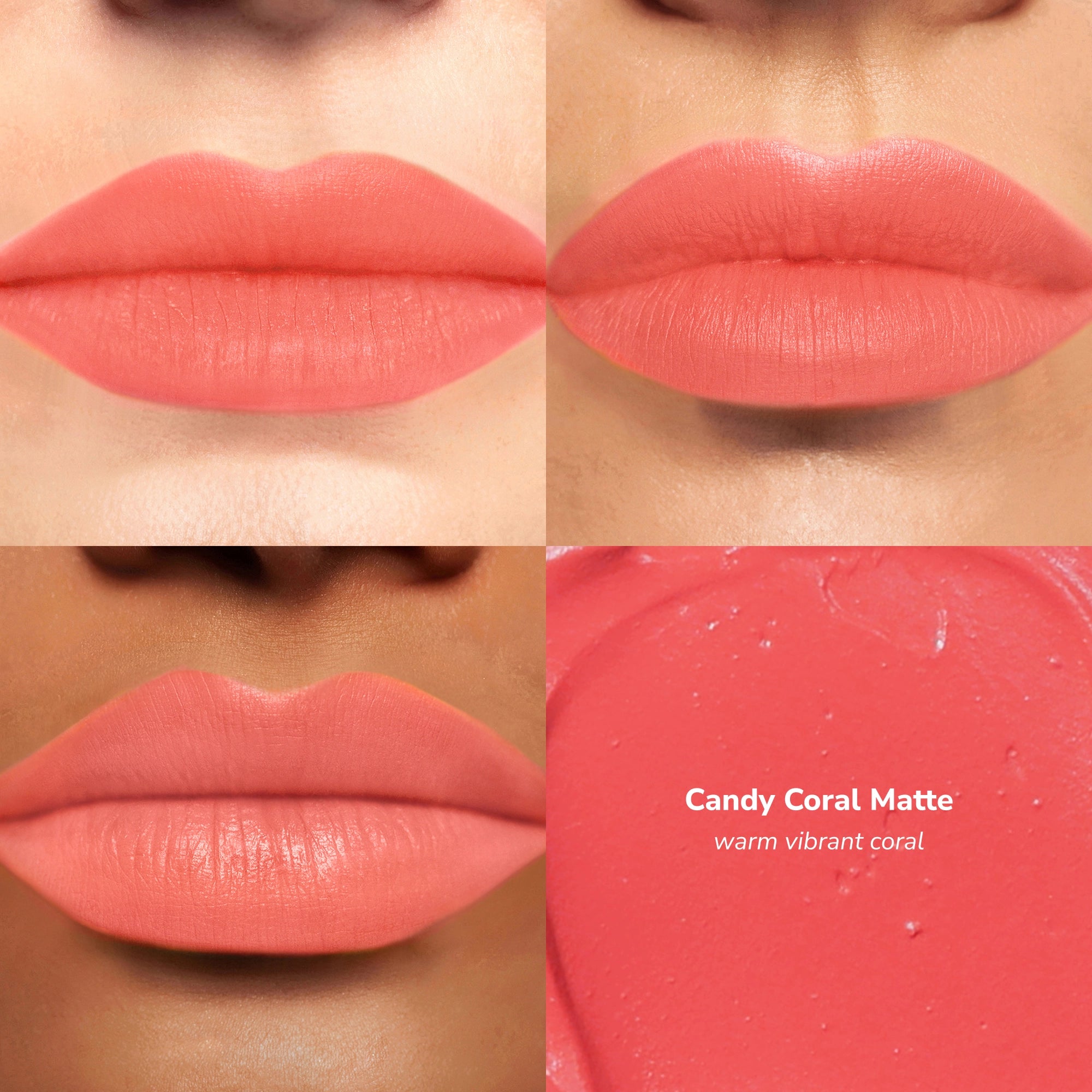 Skintone quadrant LipSense Cream product shade Candy Coral.