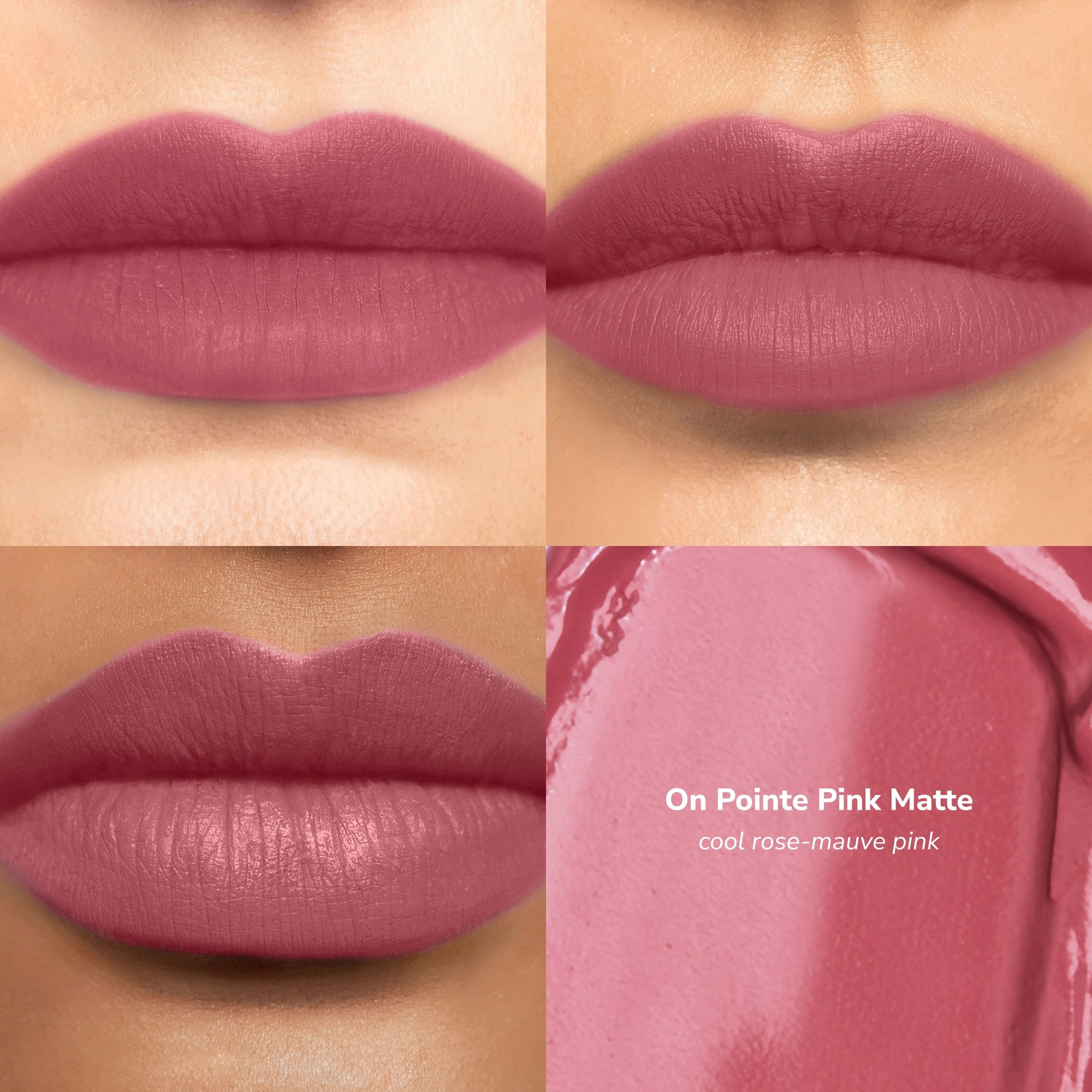 Skintone quadrant LipSense Cream product shade On Pointe Pink.
