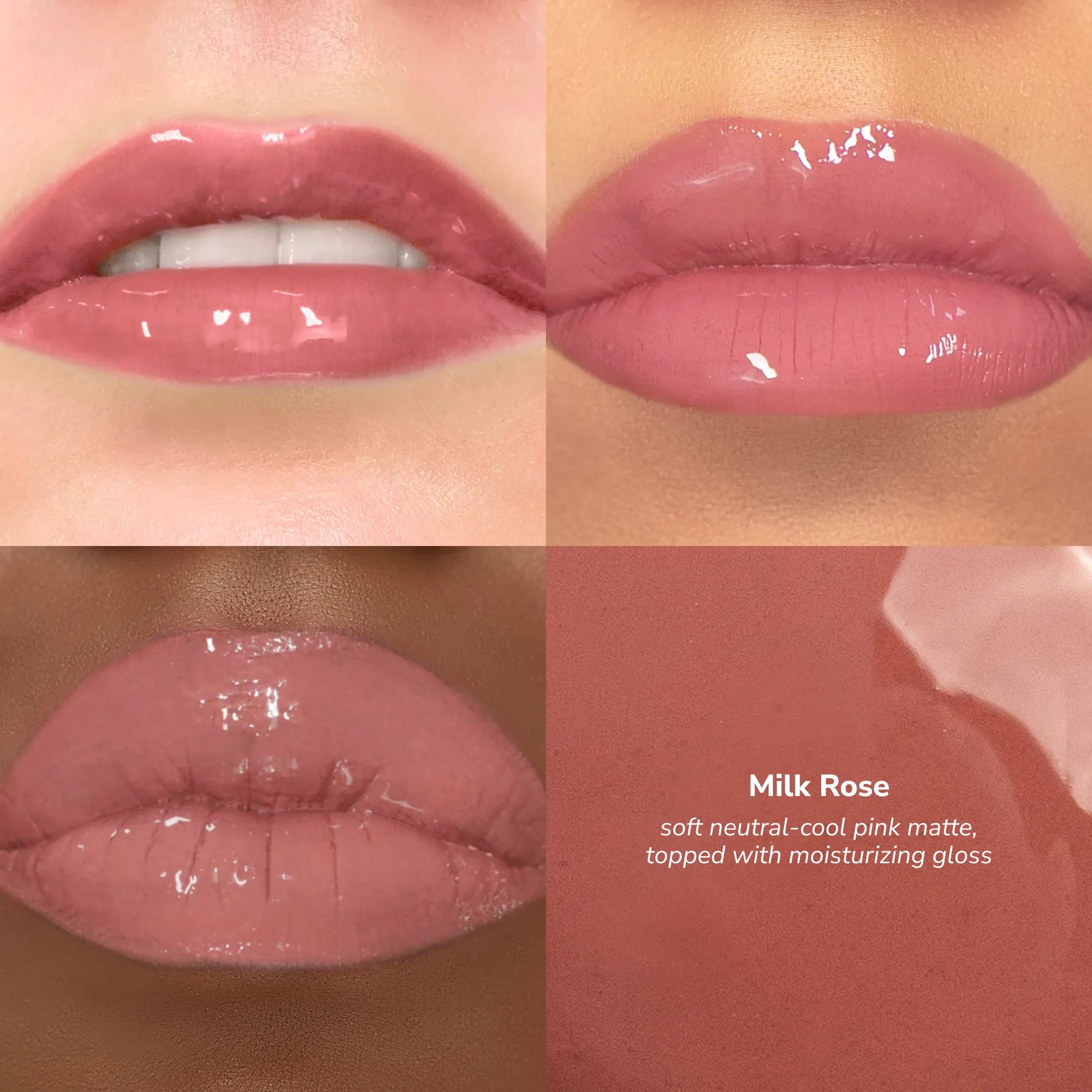 LipSense Long-Lasting Lip Color product, shade Milk Rose skintone quadrant.
