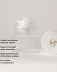 Microbiome Restorative Evening Moisturizer benefit callouts.