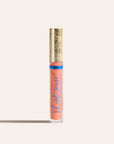 LipSense moisturizing gloss in a peach shade in a clear tube with a gold ornate cap.
