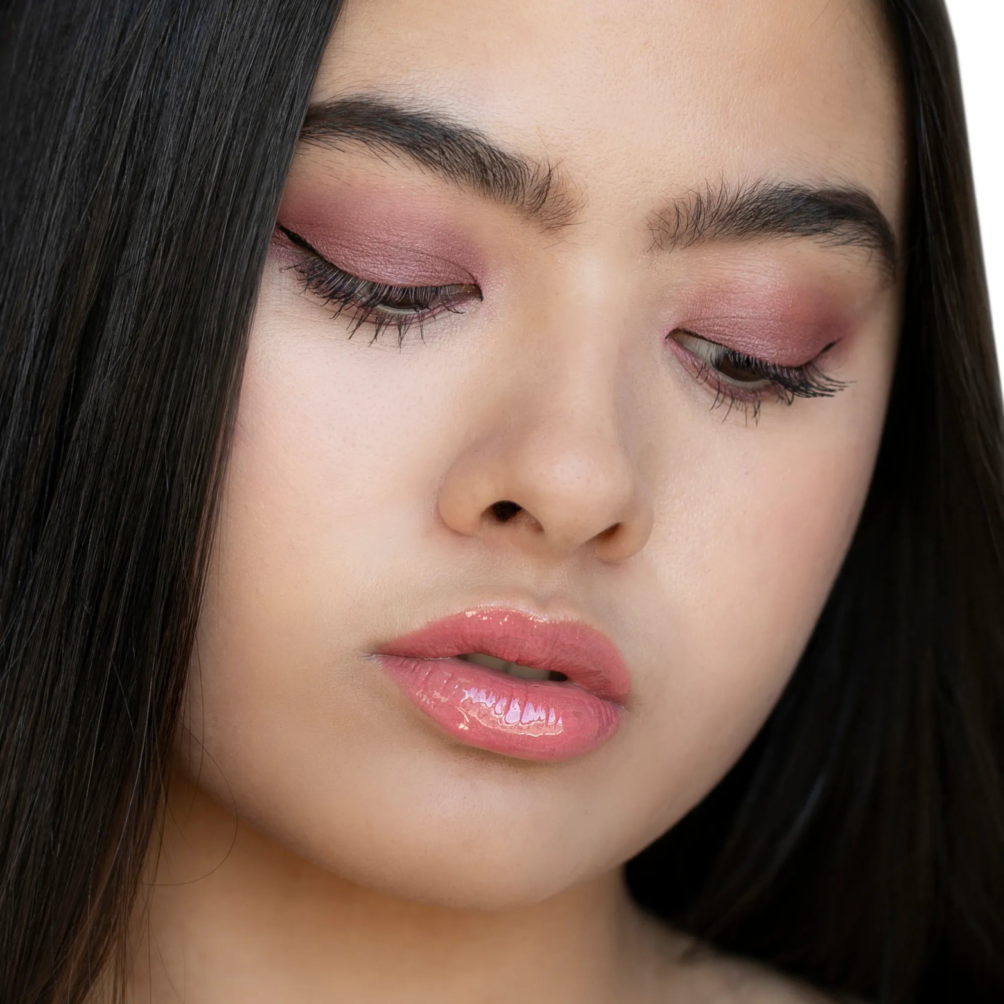 Model wearing ShadowSense product shade Desert Rose