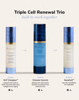 Three SeneGence skincare bottles arranged in a row forming the Triple Cell Renewal Trio.